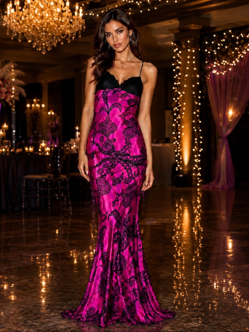 Vintage Y2K Mary L Couture Silk Pink Paisley Mermaid Dress McBling Whimsigoth